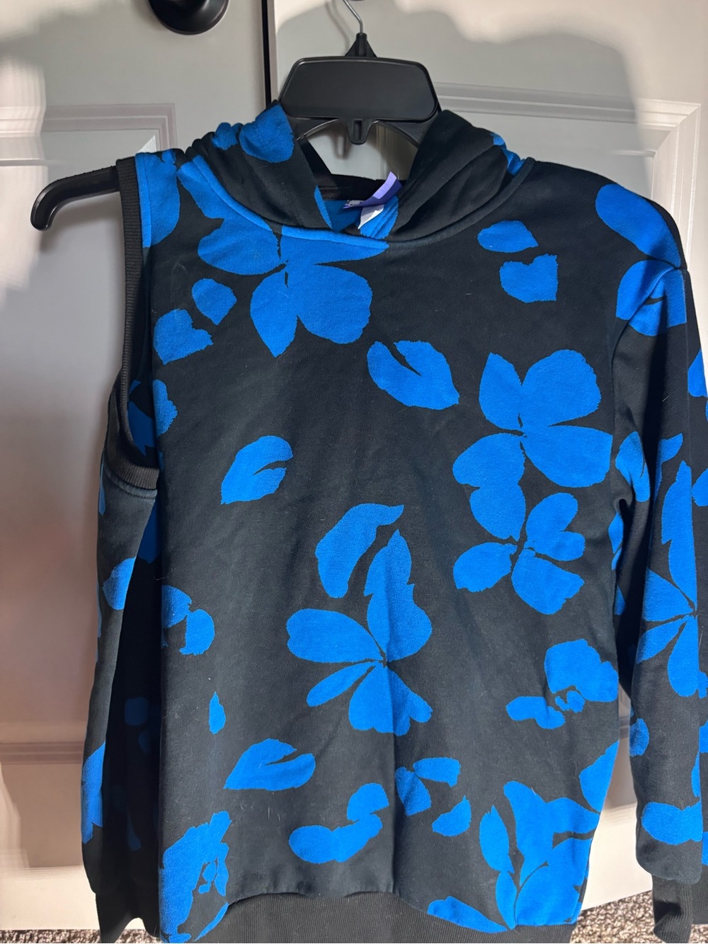 Black Hoodie with Bold Blue Floral Print